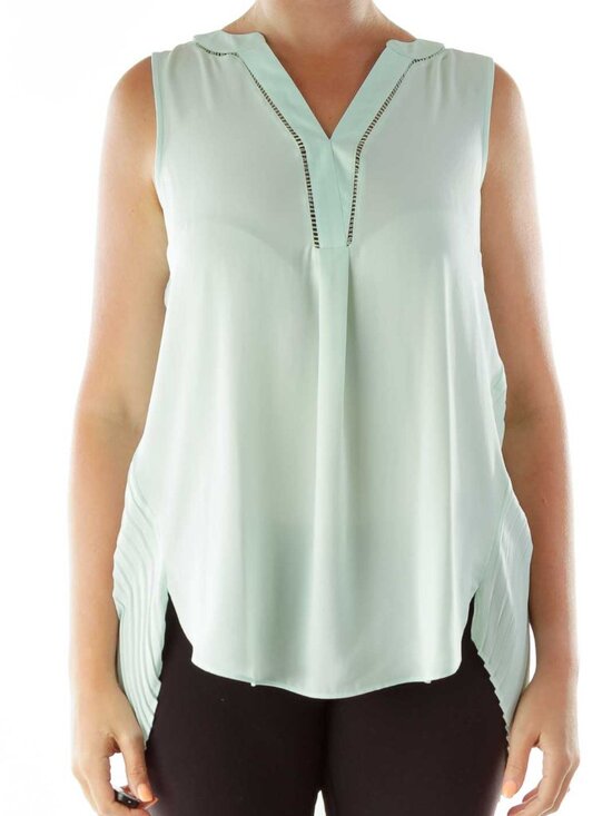 White House Black Market Tops - White House Black Market Mint Slitted Pleated Blouse